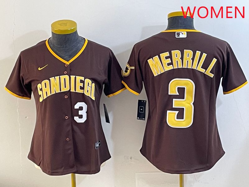 Women San Diego Padres #3 Merrill Brown Game 2025 Nike MLB Jersey style 4->women mlb jersey->Women Jersey